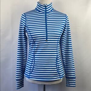 Lucy Women's Blue & White Stripe Long Sleeve  Half Zip Active Wear Top Small